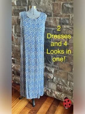 Versatile Blue Floral Sleeveless Maxi Dress